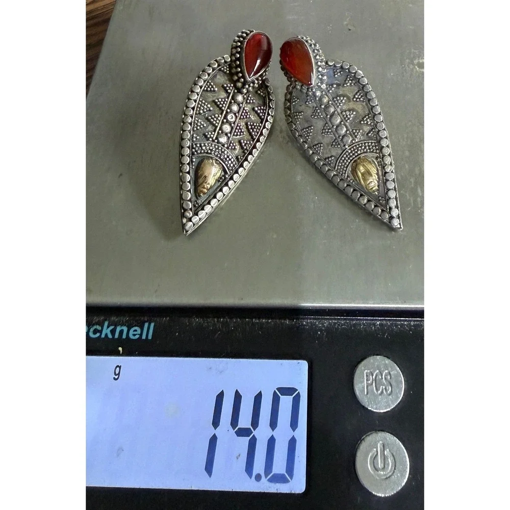 Vintage Sterling Silver Scarab Earrings Egyptian Revival Gold Applied Scarab 2